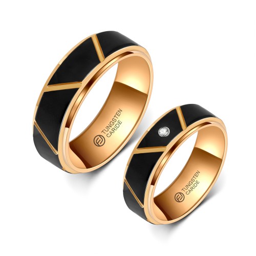 ALIANÇA DE TUNGSTÊNIO PRETA COM DETALHES ROSE 8MM